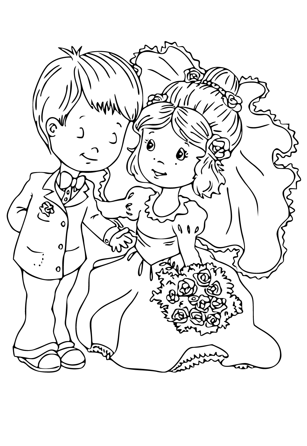 Free printable wedding cute coloring page for adults and kids