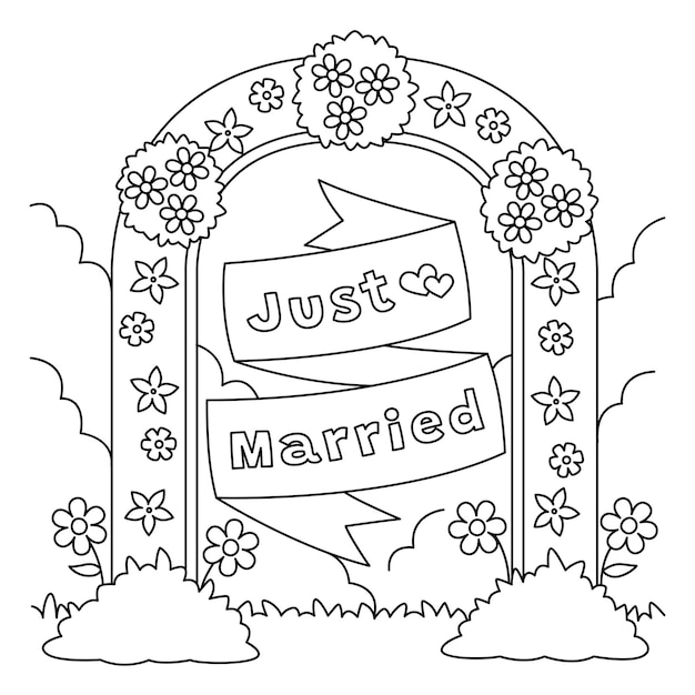 Premium vector wedding just married flower arch coloring page