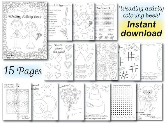 Wedding kids coloring activity book wedding coloring book reception pdf printable instant download