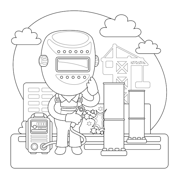 Premium vector welder coloring page