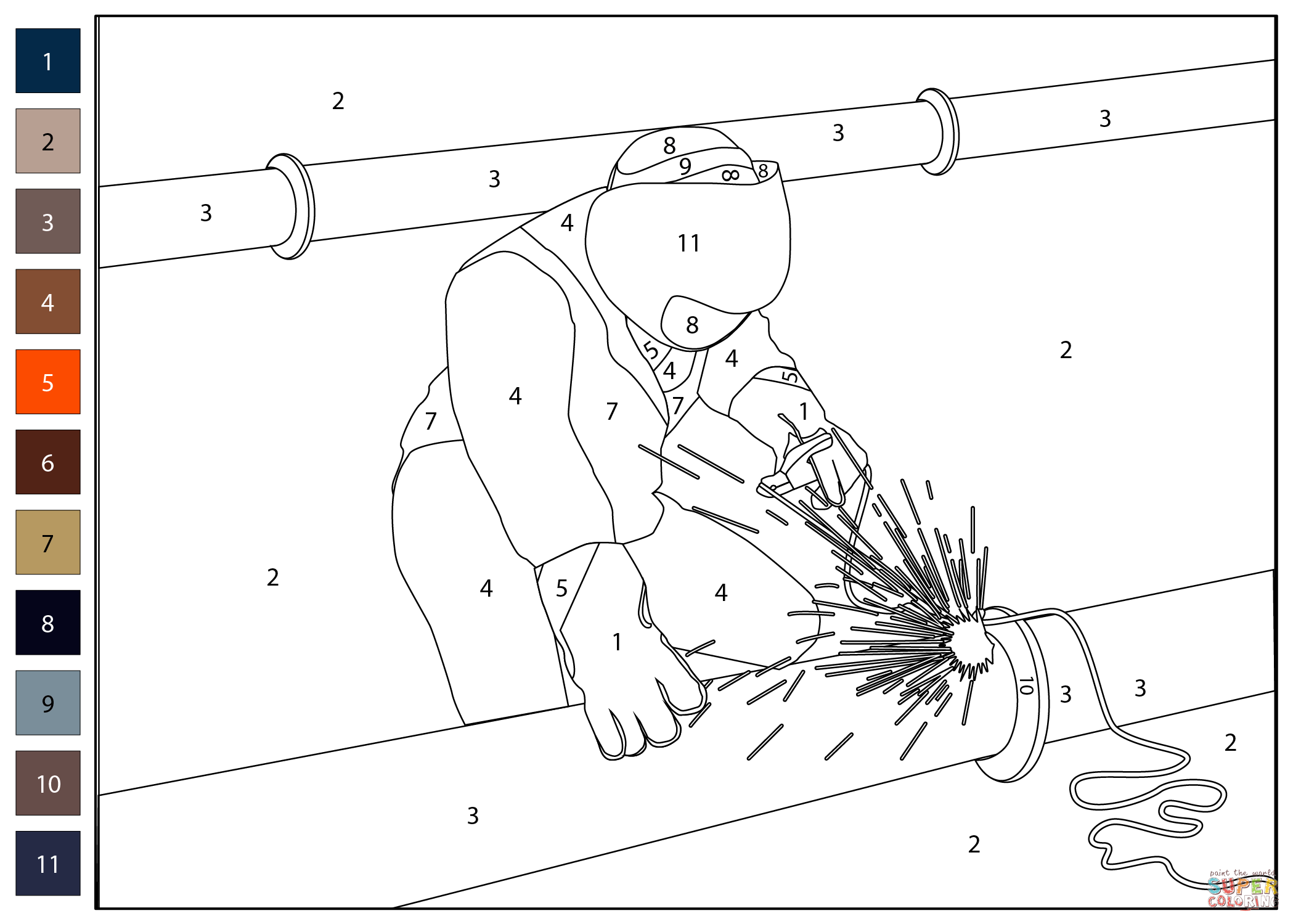 Welding color by number free printable coloring pages