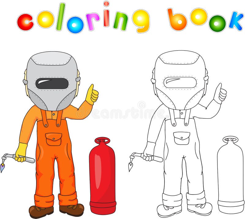 Welder coloring page for kids stock vector