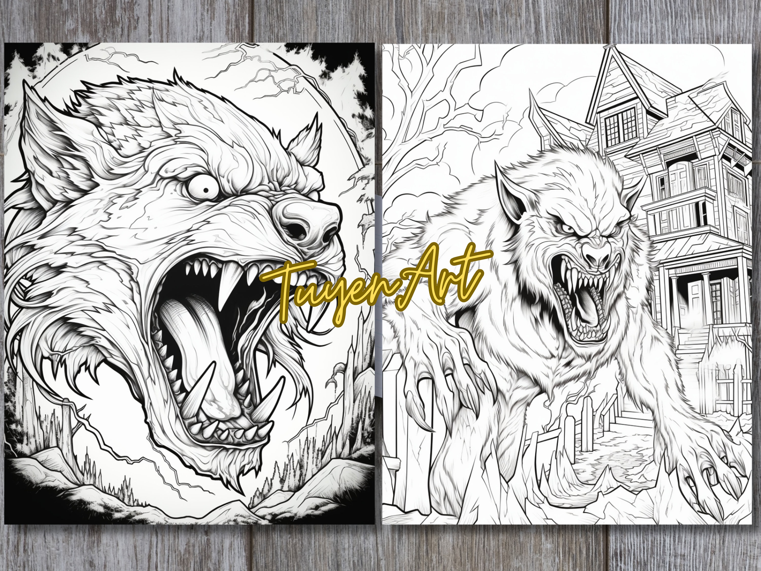 Werewolf bundle adult coloring book printable pdf sheets instant download grayscale coloring adults kids monster wolf dog instant download