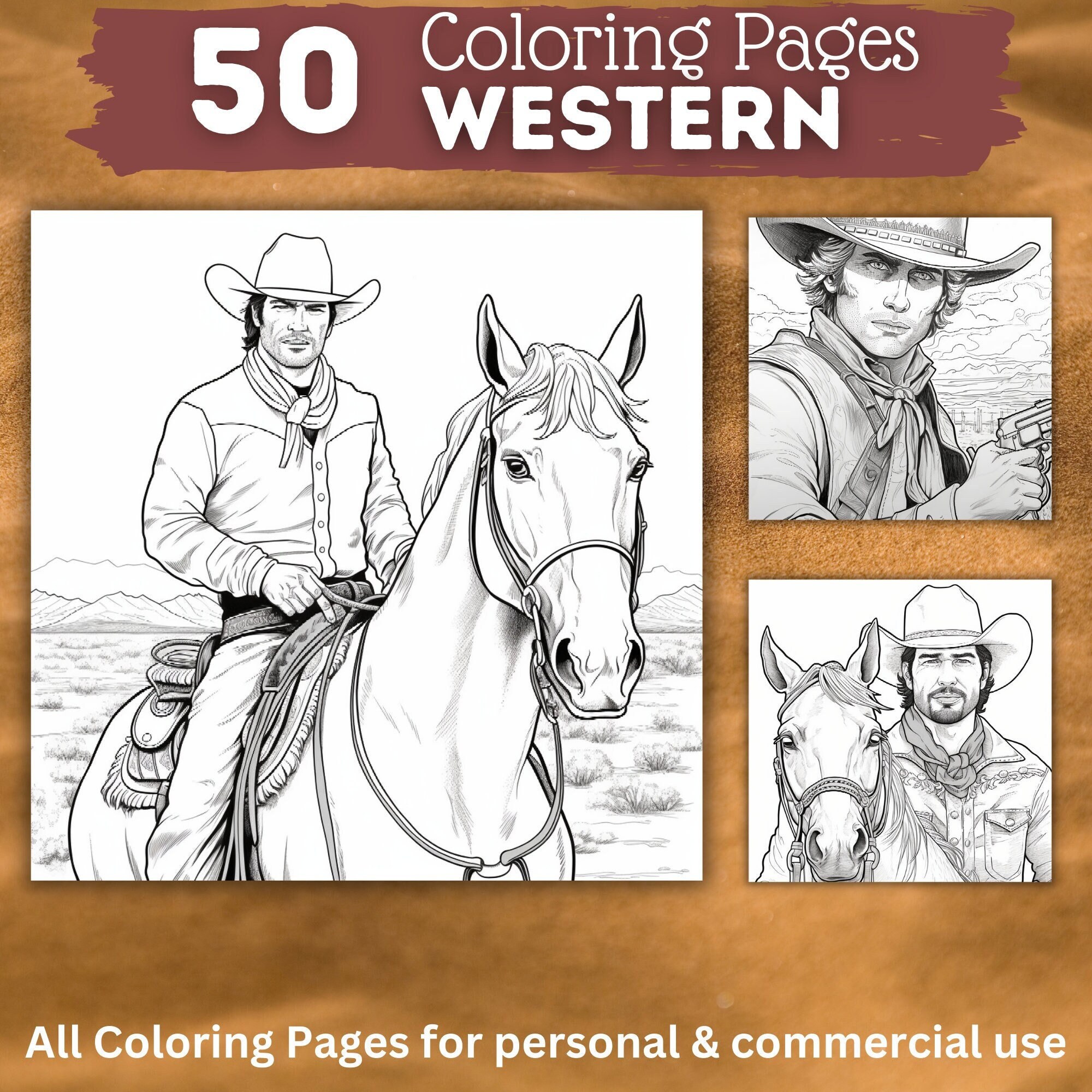 Western cowboys coloring pages printable coloring book coloring pages for adults and kids digital coloring digital download
