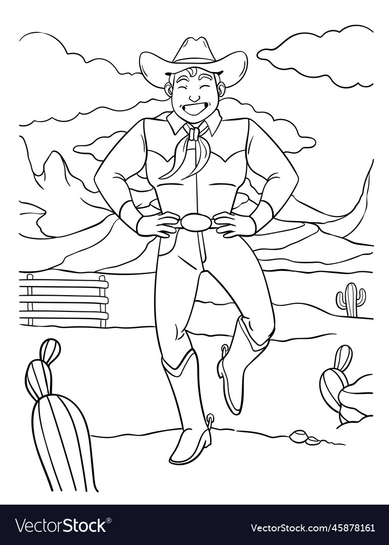 Cowboy dance coloring page for kids royalty free vector