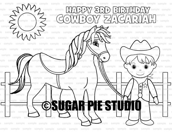 Personalized cowboy coloring page birthday party favor colouring activity sheet personalized printable template