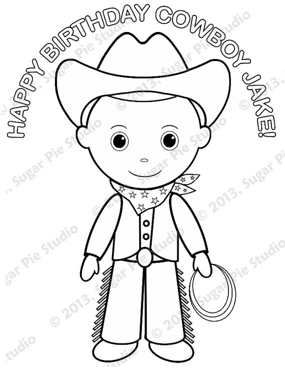 Personalized cowboy coloring page birthday party favor colouring activity sheet personalized printable template