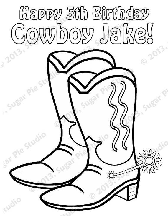 Personalized western coloring page birthday party favor colouring activity sheet personalized printable template