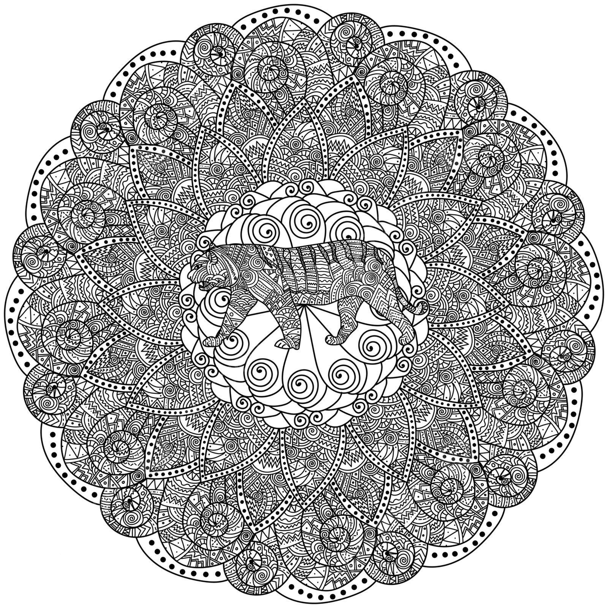 Tiger horoscope mandala coloring page with abstract patterns vector animal dot coloring book png and vector with transparent background for free download