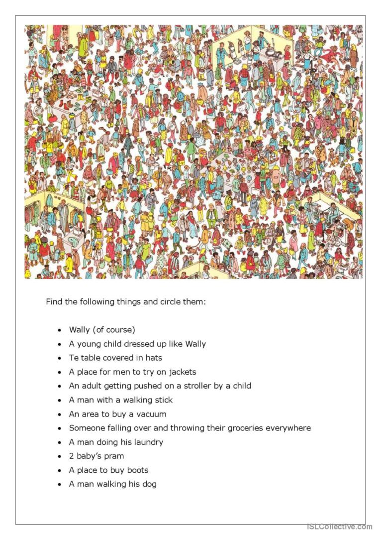 Wheres wally focusing on a task glish esl worksheets pdf doc