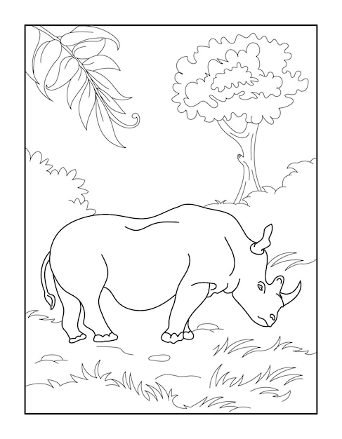 Premium vector rhino coloring book for kids wild animal coloring pages for children