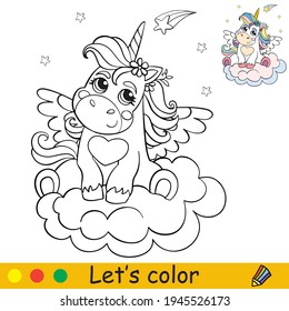 Hakuun cute unicorn wings on cloud coloring liittyvã vektorikuva rojaltivapaa