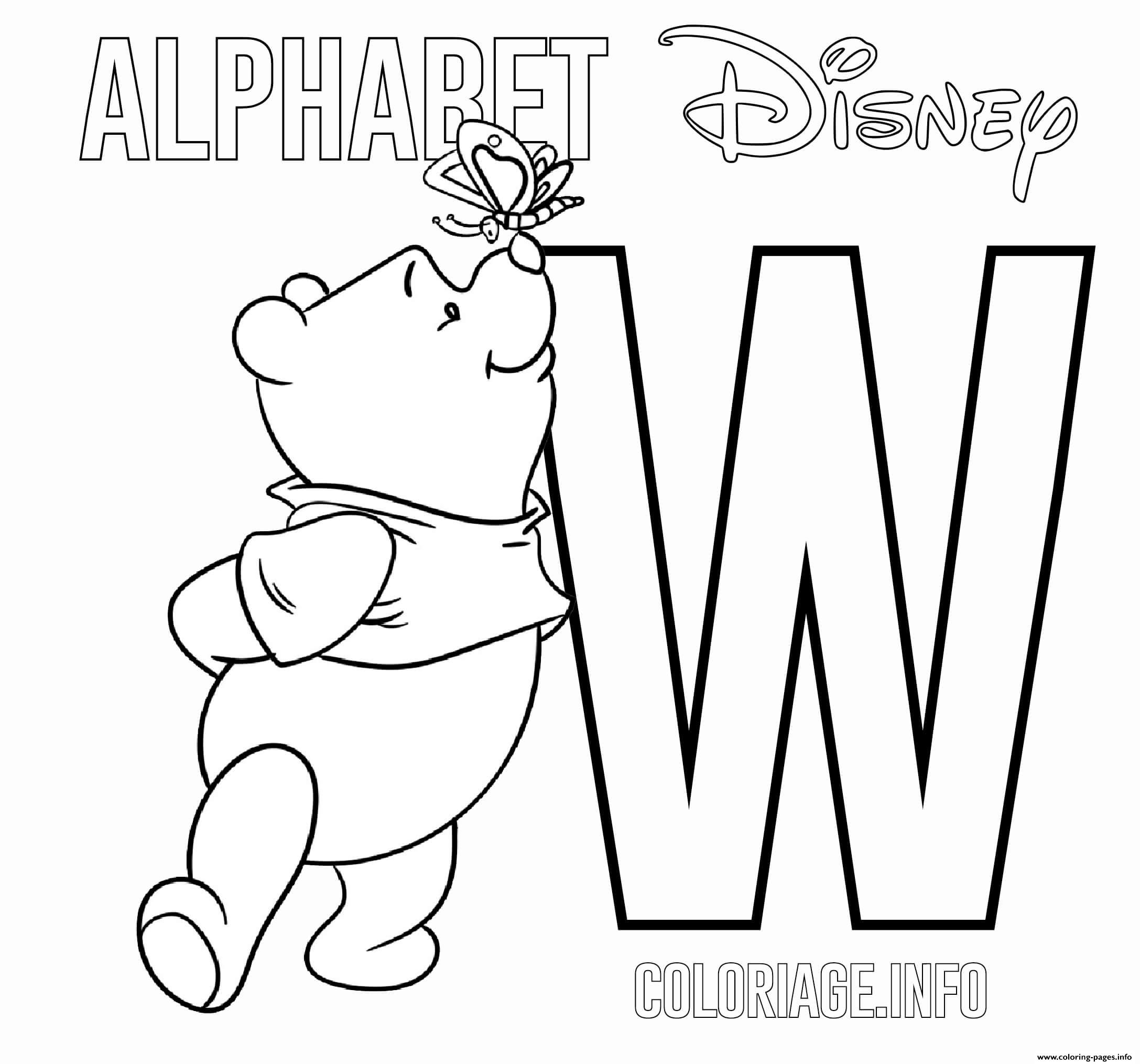 Letter w winnie the pooh alphabet disney coloring page printable