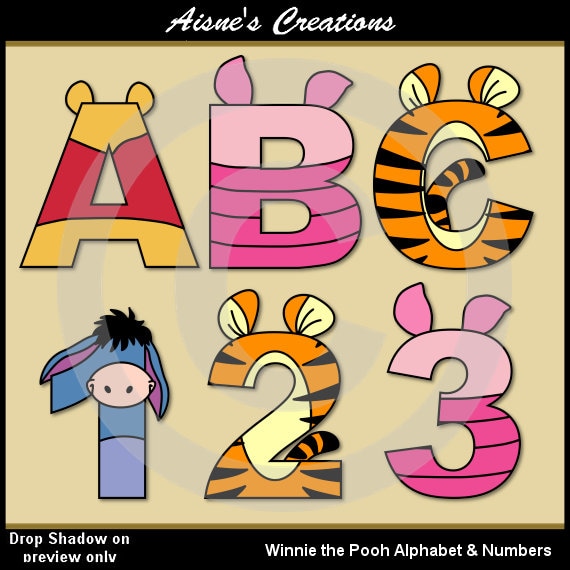 Winnie the pooh alphabet letters numbers clip art graphics by aisnes creations catch my party