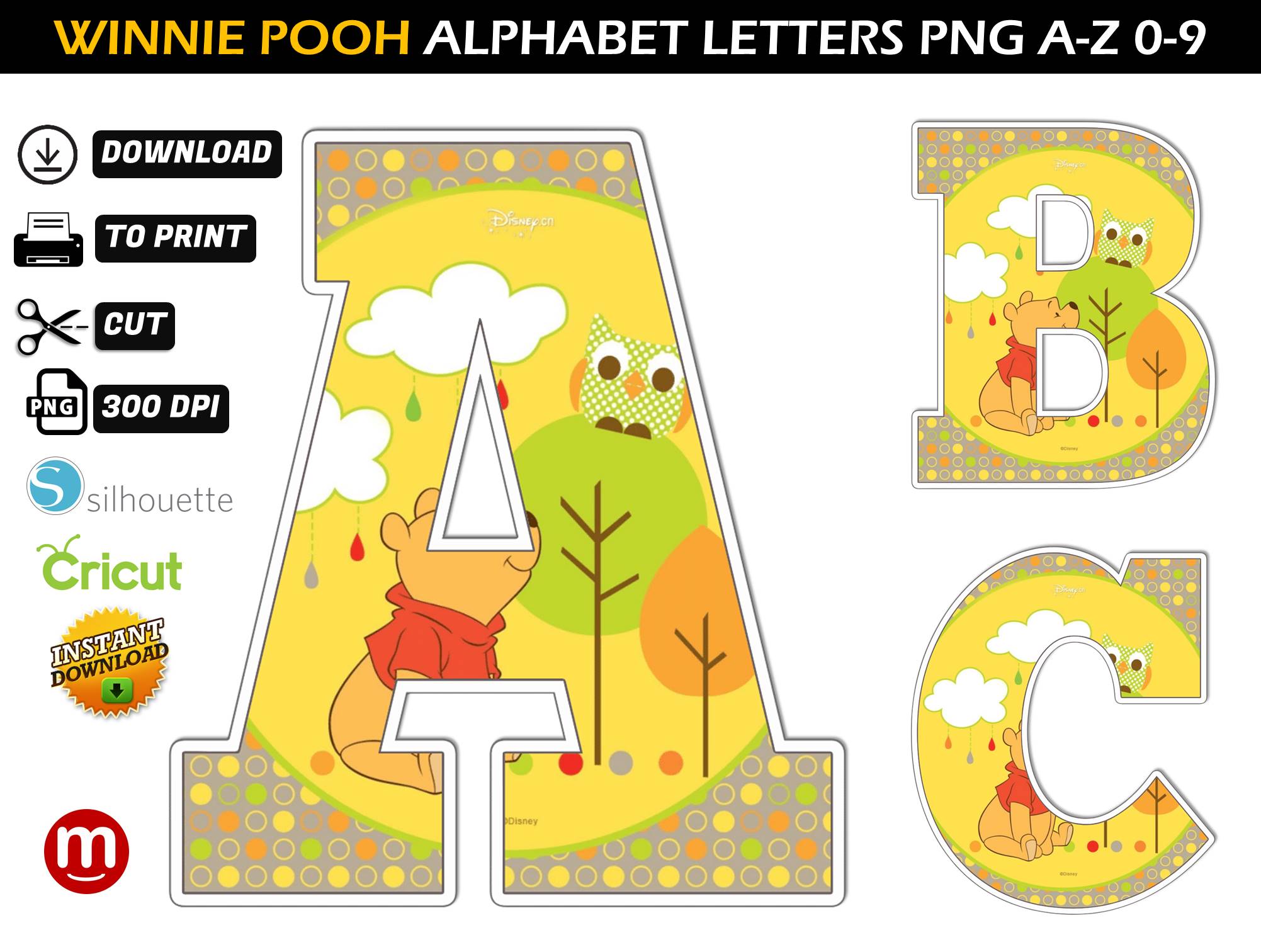 Winnie the pooh alphabet letters png