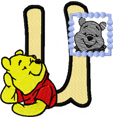 Winnie pooh loves his portrait letter u embroidery design