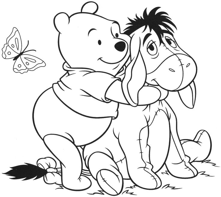 Pooh hugs eeyore coloring page disney coloring pages bear coloring pages cute coloring pages