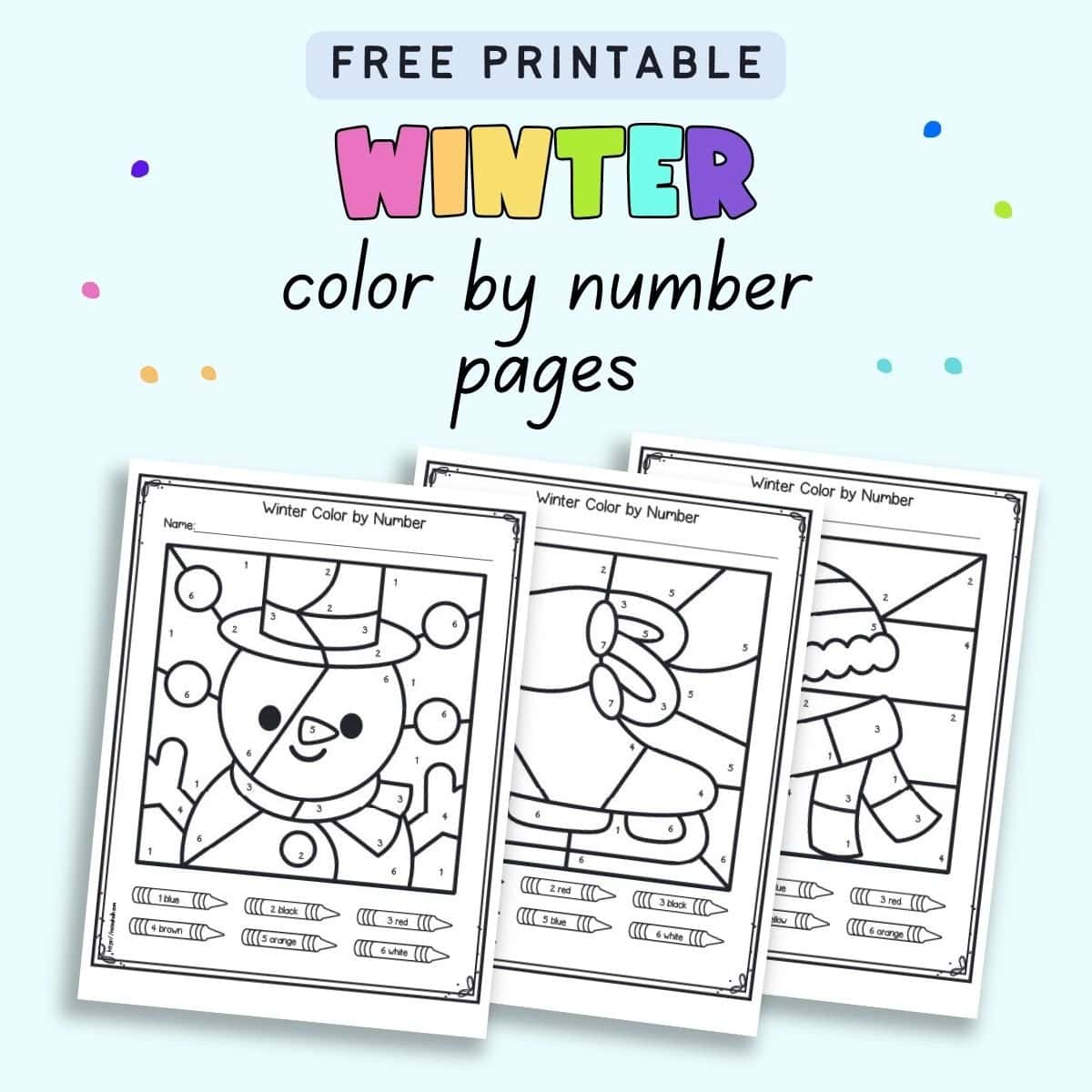 Color by number winter worksheets
