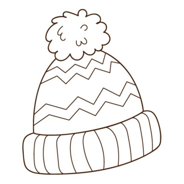 Hat with a pompom autumn and winter clothing design element with outline the theme of winter autumn doodle handdrawn black white vector illustration isolated on a white background stock illustration