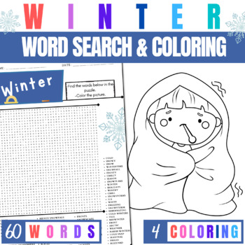 Winter word search puzzle worksheet coloring pages activity for kids
