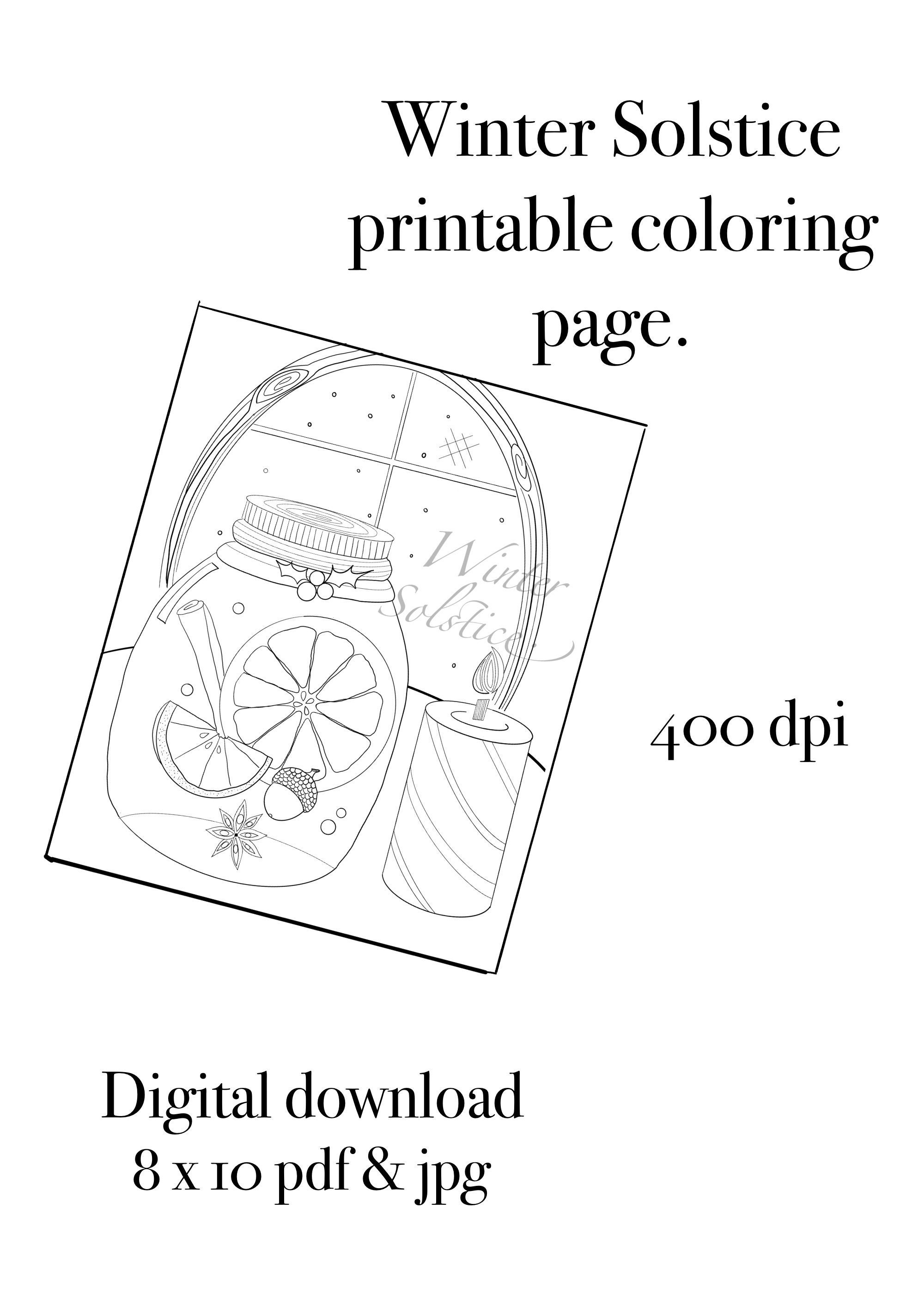 Winter solstice printable coloring page instant download