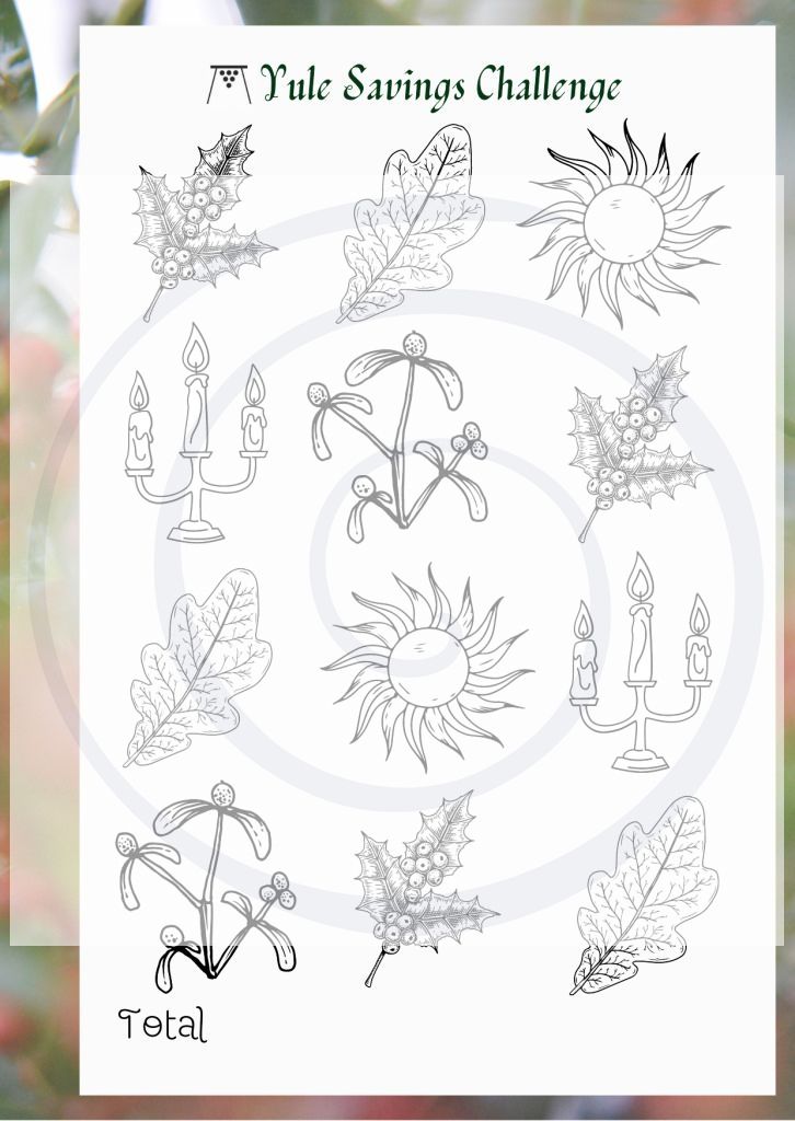 Print at home wheel of the year yule winter solstice money savings challenge a size