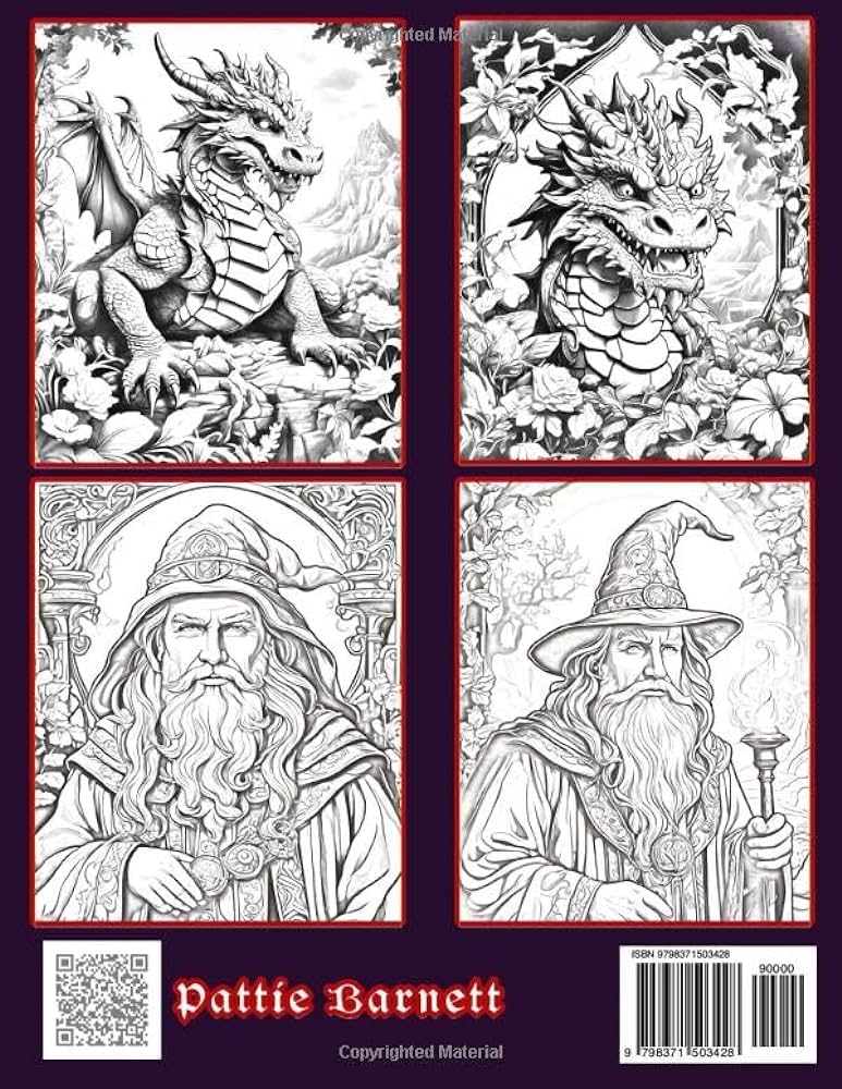 Dragons and wizards coloring book dragons and wizards coloring pages for adults fantasy magical mystical images to color for fun stress princess fairy and mermaid portraits barnett pattie books