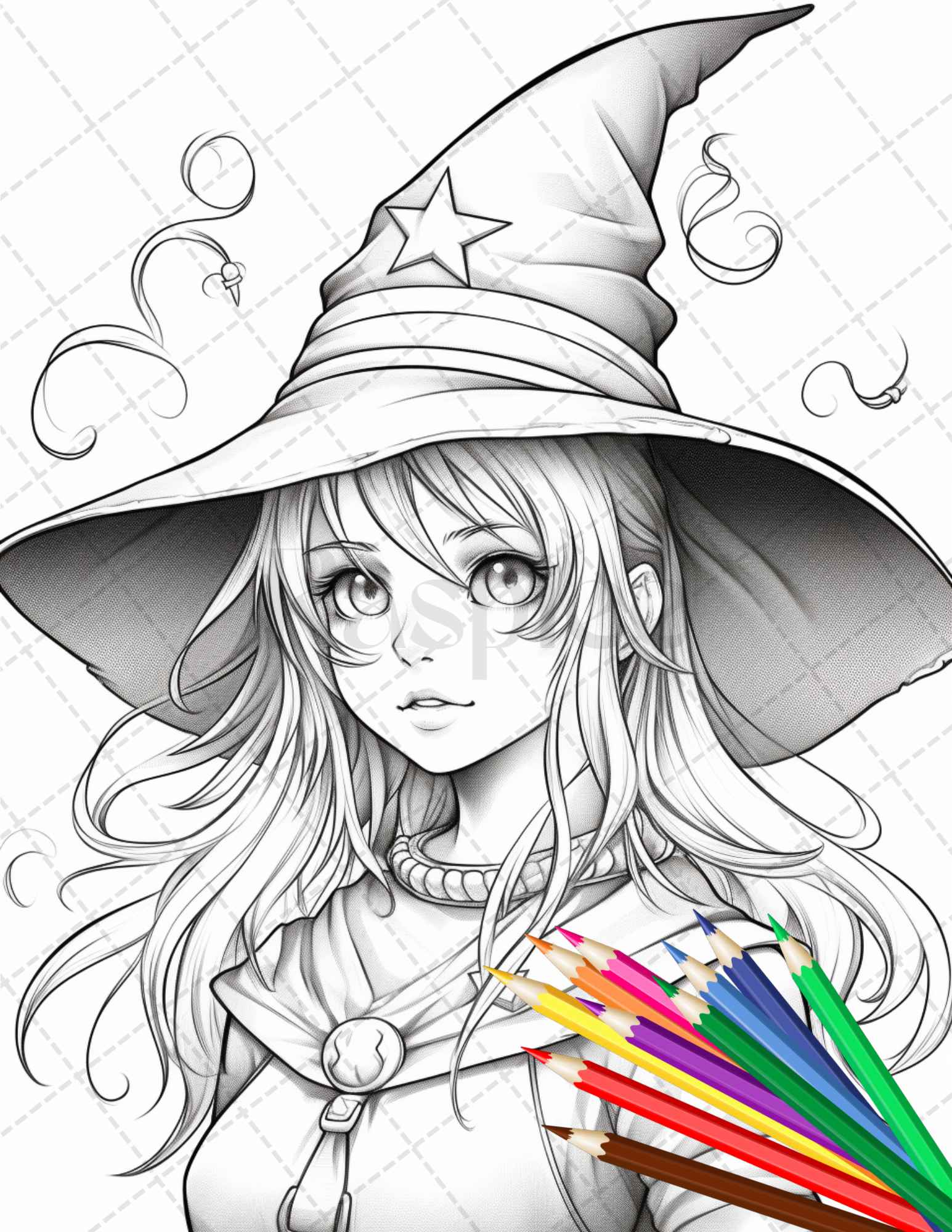 Cute witches coloring pages printable for adults grayscale colorin â coloring