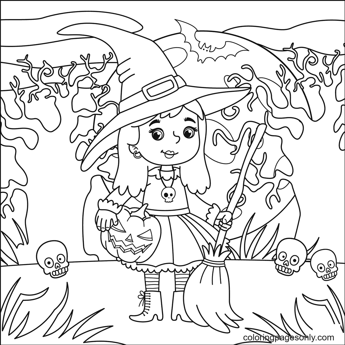 Halloween witch coloring pages printable for free download