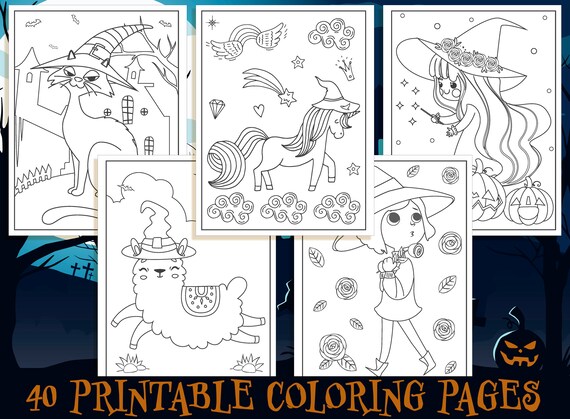 Witch coloring pages printable witch coloring pages for kids girls boys teens witch halloween party activity instant download