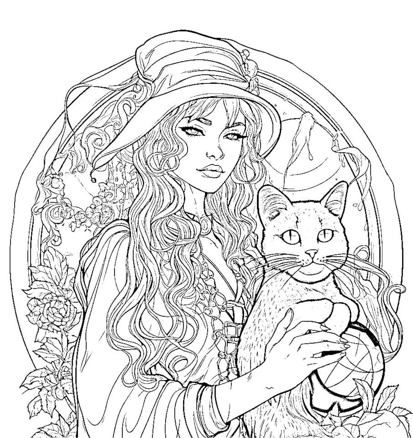 Captivating witch coloring pages for kids and adults