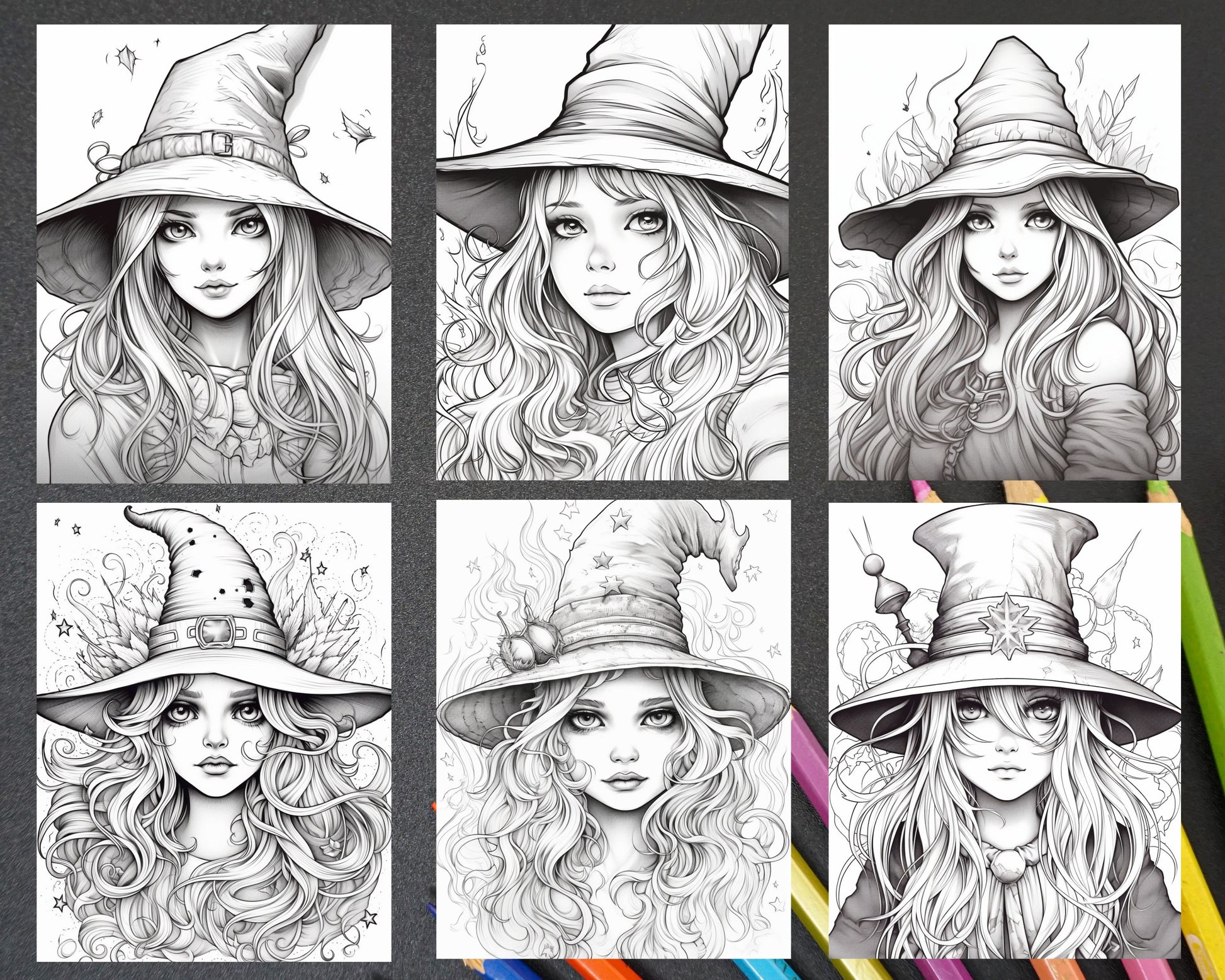 Cute witches coloring pages printable for adults grayscale colorin â coloring