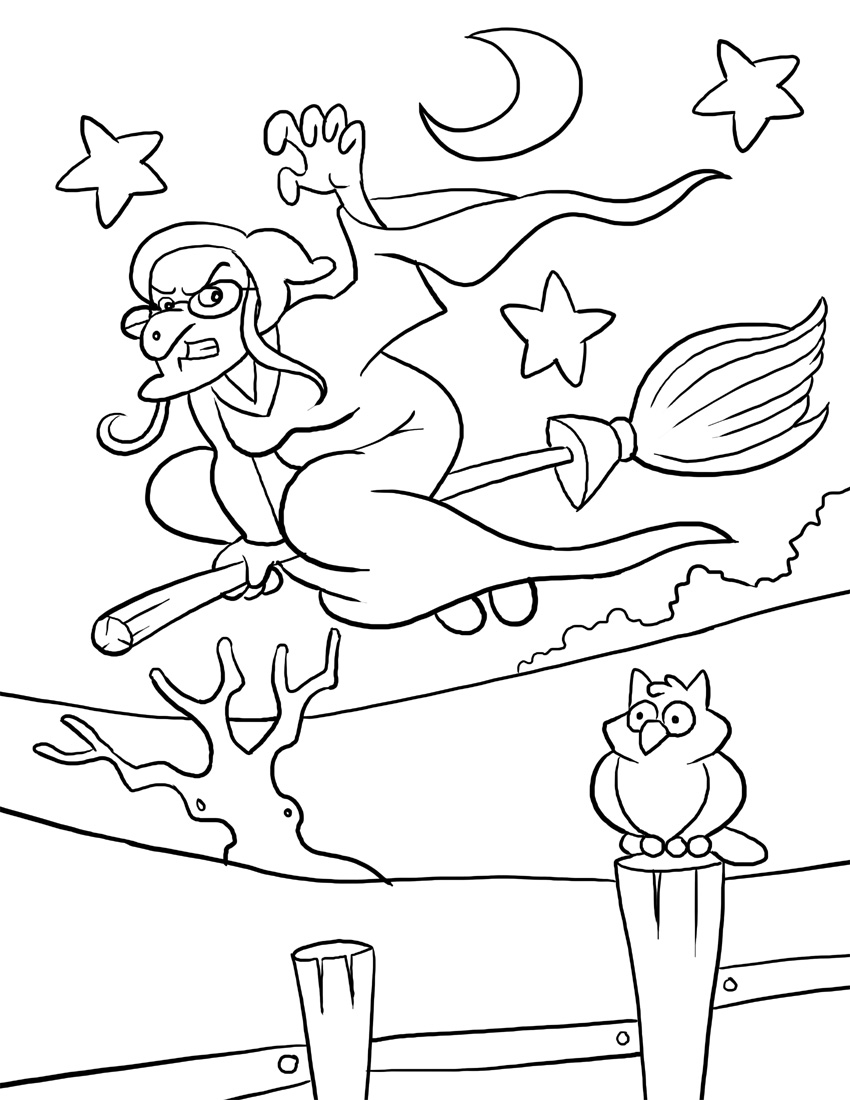 Free printable witch coloring pages for kids