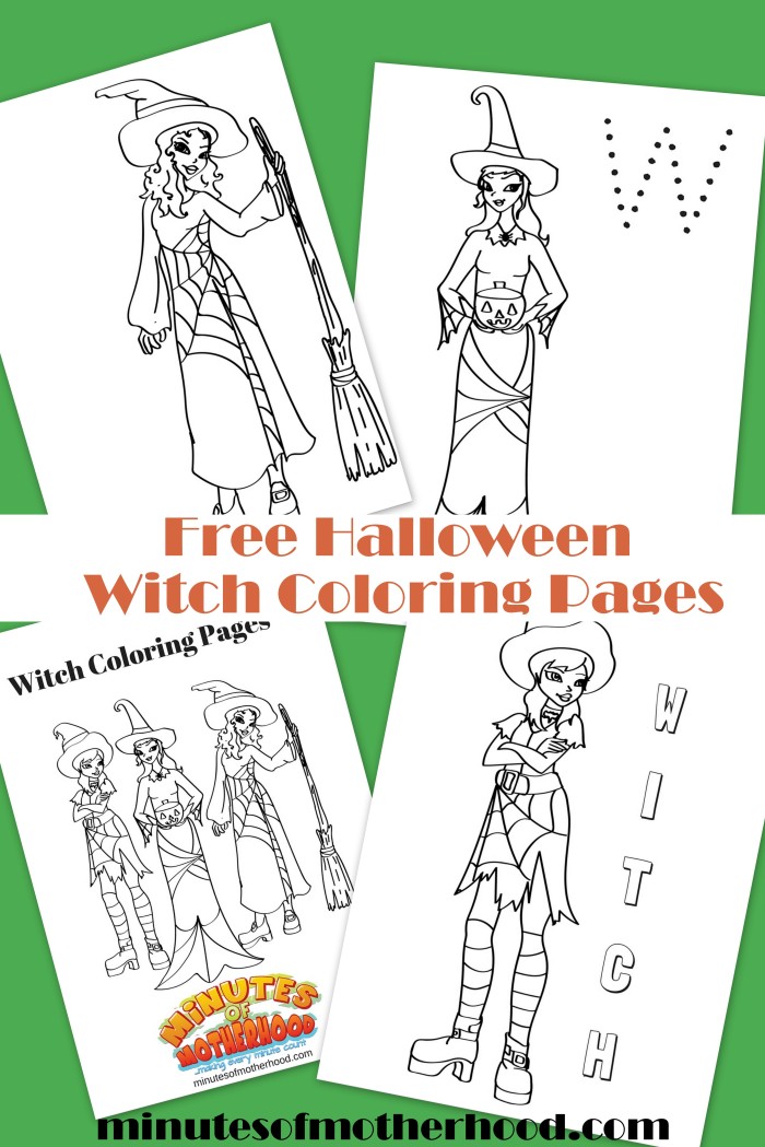 Free halloween witch coloring pages â w is for witch â miniature masterminds