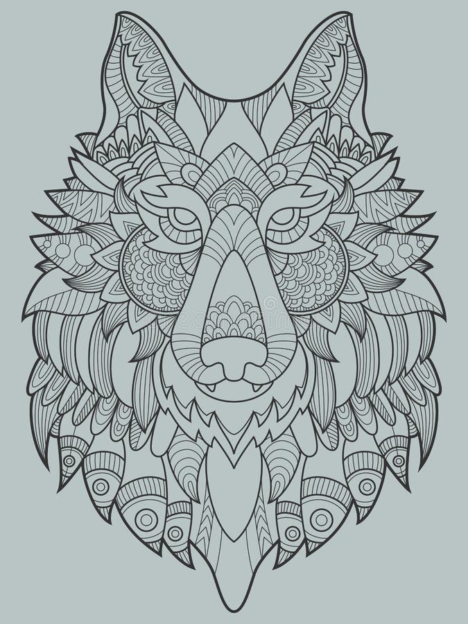 Wolf coloring book for adults vector illustration stock vector