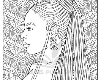 Adult coloring page instant download beautiful black woman printable