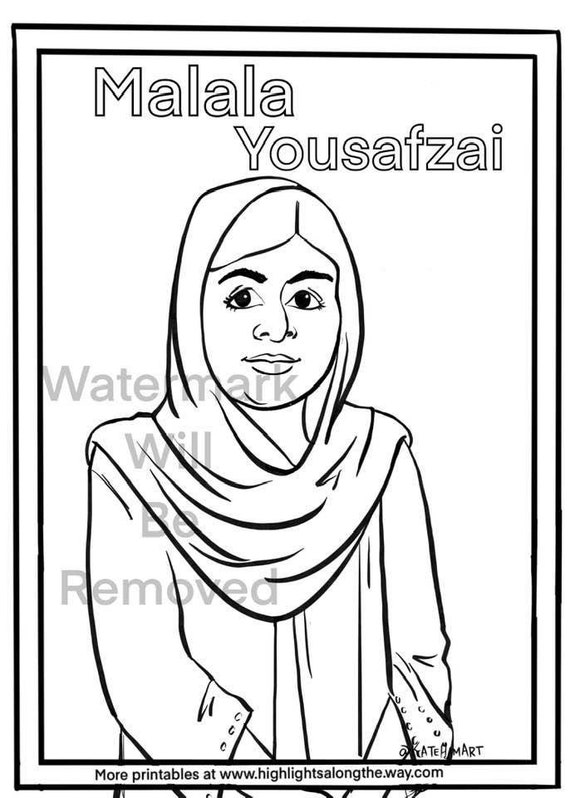 Malala yousafzai instant download printable coloring page teacher resource homeschool curriculm womens history month