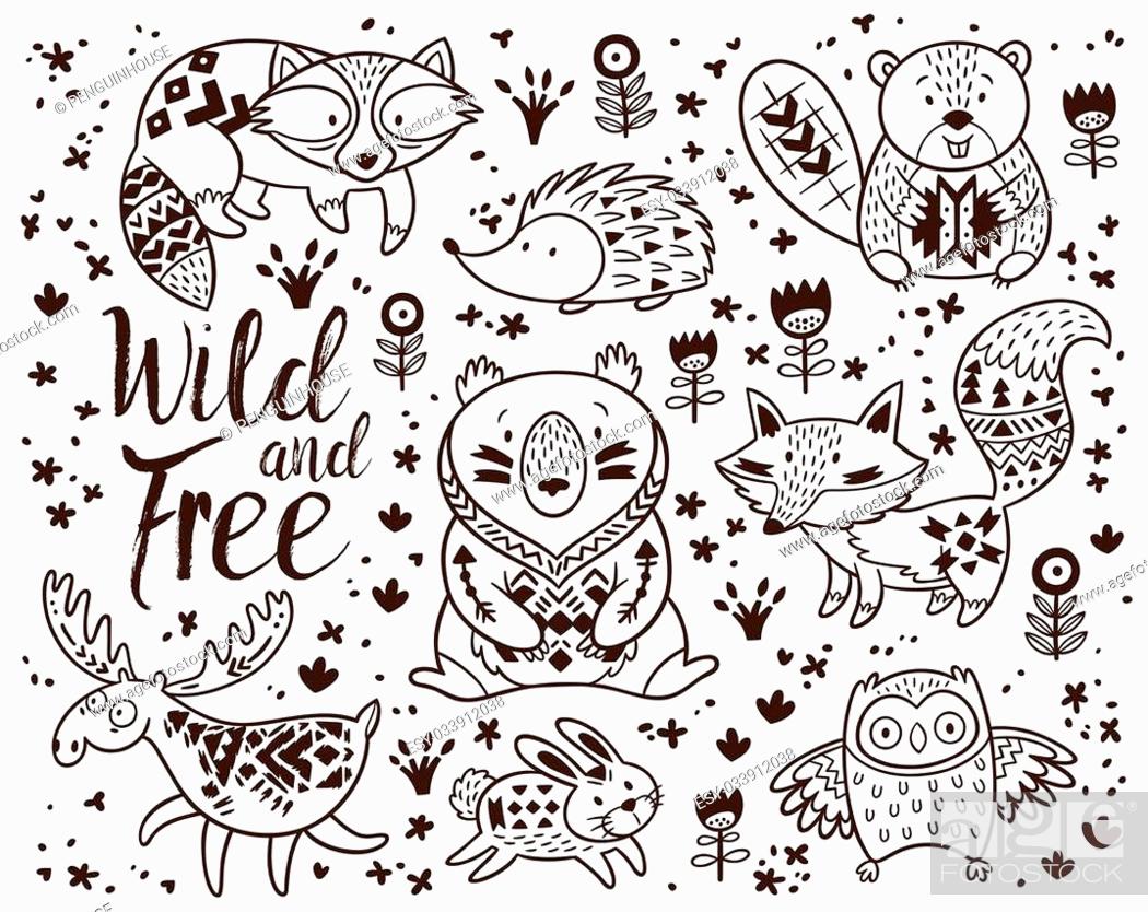 Woodland animal coloring pages for kids hand drawn vector on a white background stock vector vector and low budget royalty free image pic esy