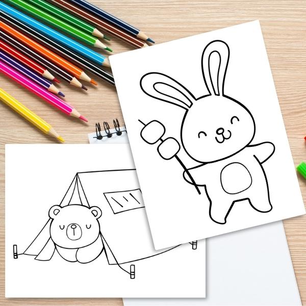 Woodland animals camping coloring pages printable for kids