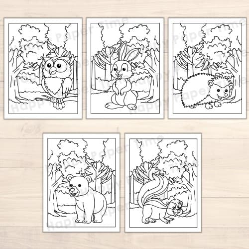 Forest animals coloring pages fun printable activity kid happy paper time