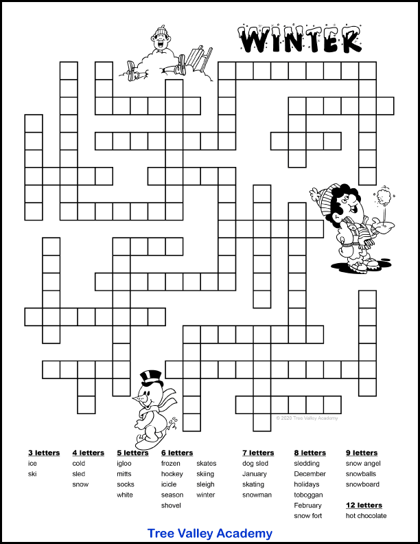 Winter fill in word puzzles for kids