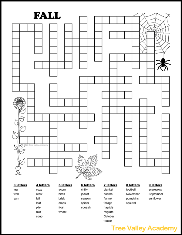 Free printable autumn fall word fill in puzzles
