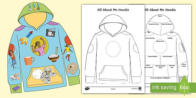 All about me hoodie art activity and writing frame