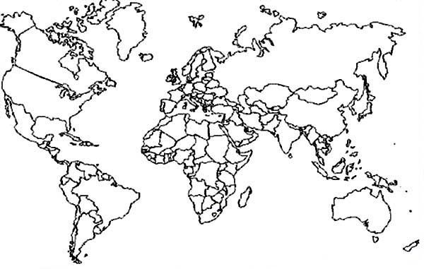 World map with boundaries coloring page