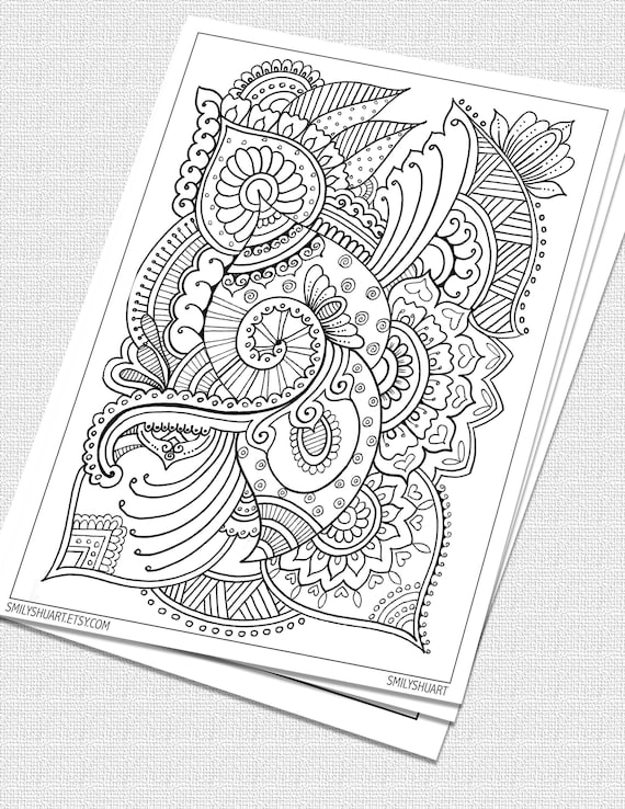 Printable zentangle coloring page for adults mindfulness coloring printable invitation greeting cards diy coloring cards art therapy