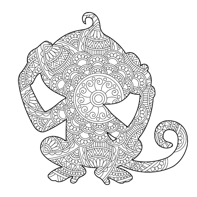 Premium vector zentangle monkey mandala coloring page for adults animal coloring book antistress coloring page