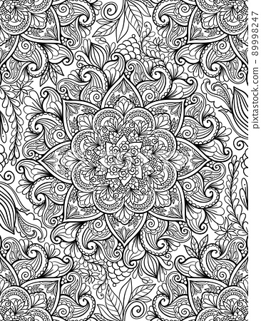 Ornamental mandala adult coloring book page