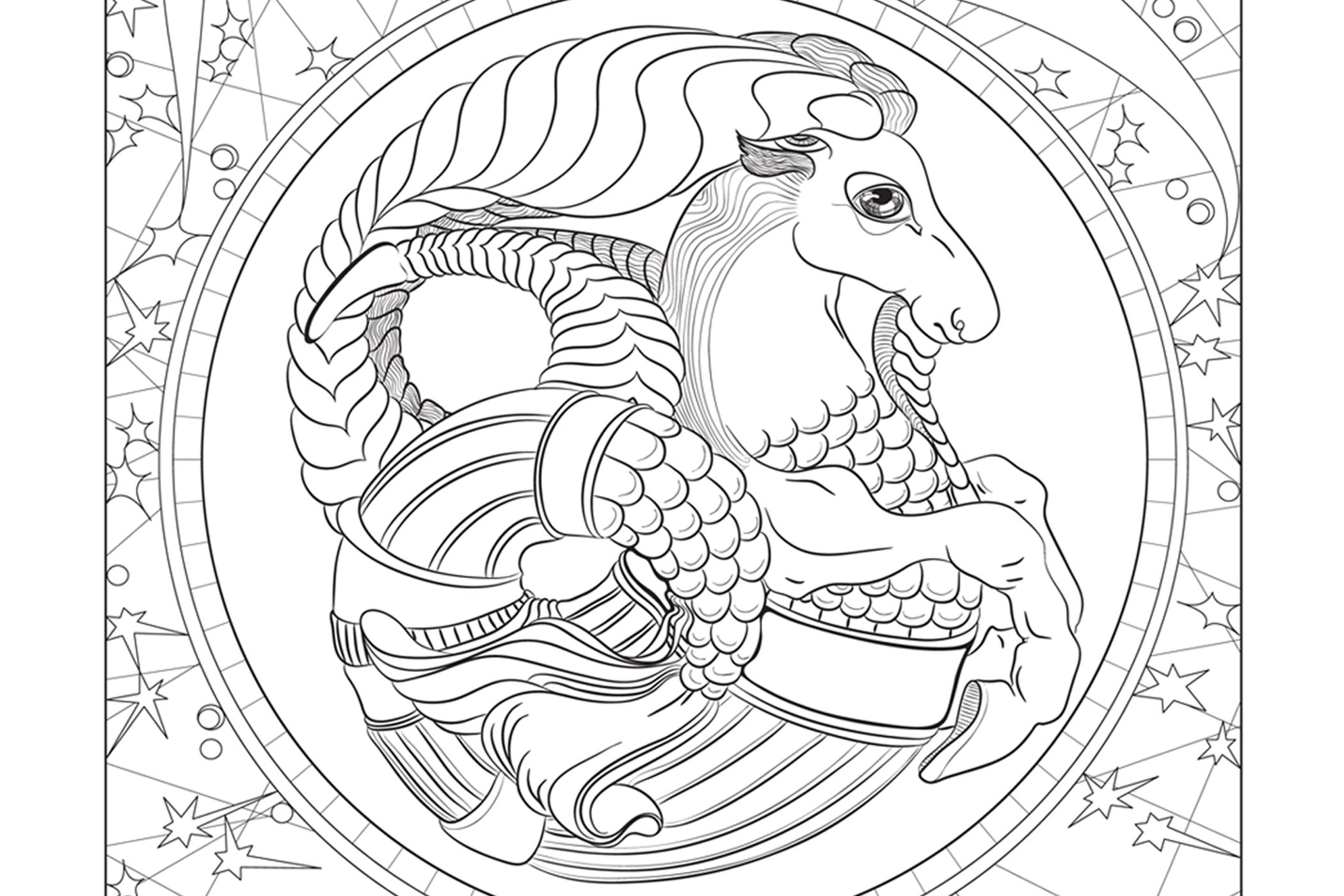 Capricorn zodiac sign astrology printable coloring pages