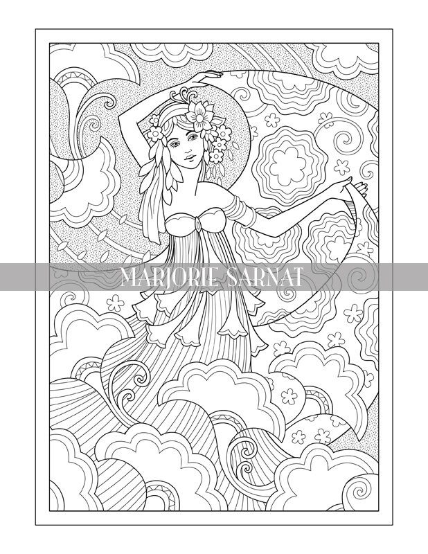 Romantic women coloring collection printable coloring pages â marjorie sarnat design illustration