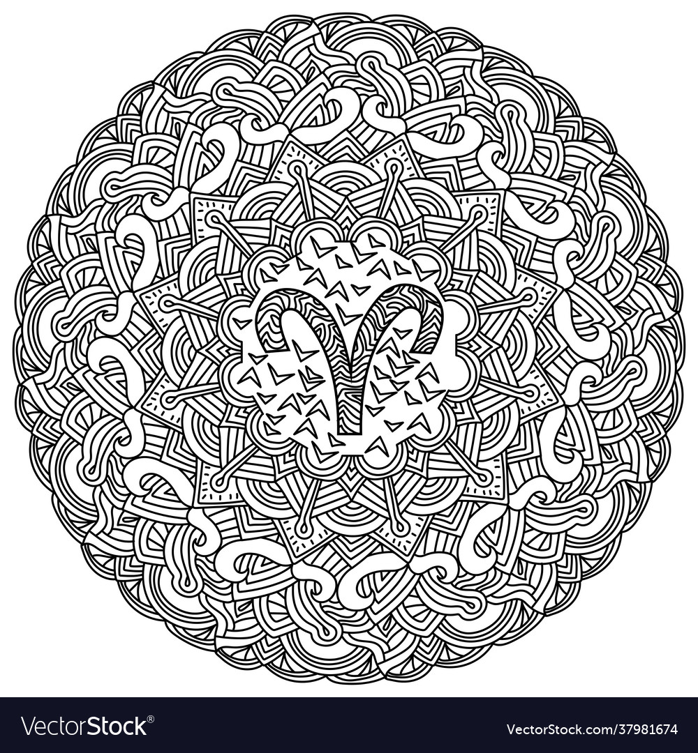 Contour mandala zodiac sign aries coloring page vector image